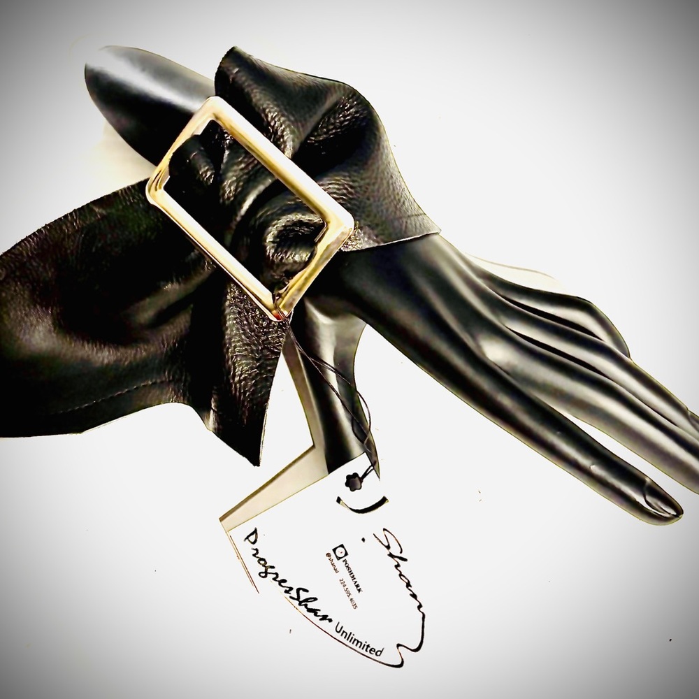 Black Leather Bracelet with Silver Buckle